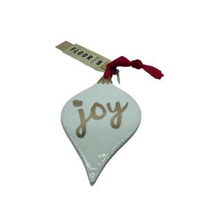 New Floor 9 White Gold Ceramic Boho Christmas Tree‎ Joy Holiday Ornament 3”x 5”